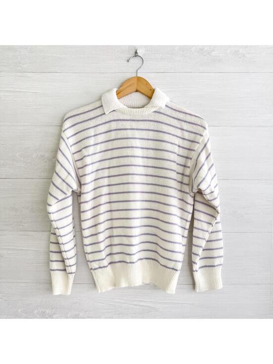 Sweaters - Vintage Picket & Post Lavender White Striped Collared Sweater Womens S